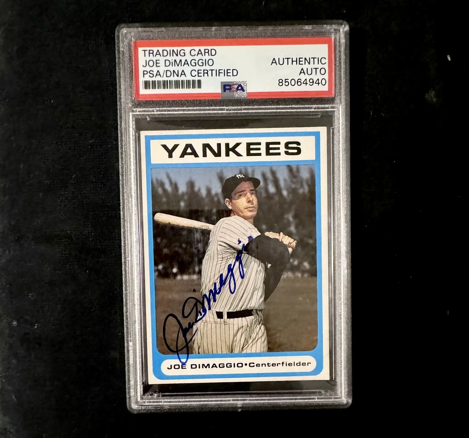 Joe DiMaggio Signed 1987 Bowery Savings Bank Baseball Card. PSA
